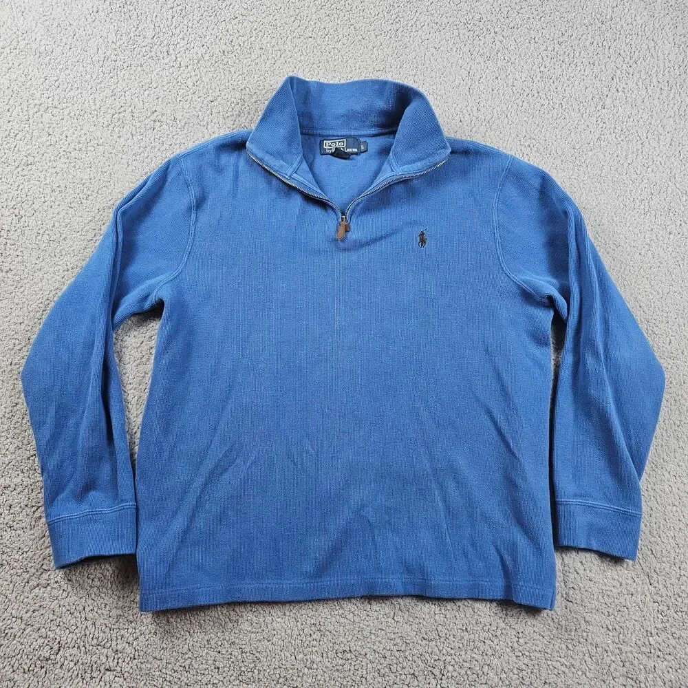 Vintage Polo Ralph Lauren Sweater Mens Large Blue Pullover 1/4 Zip Mock Neck 90s
